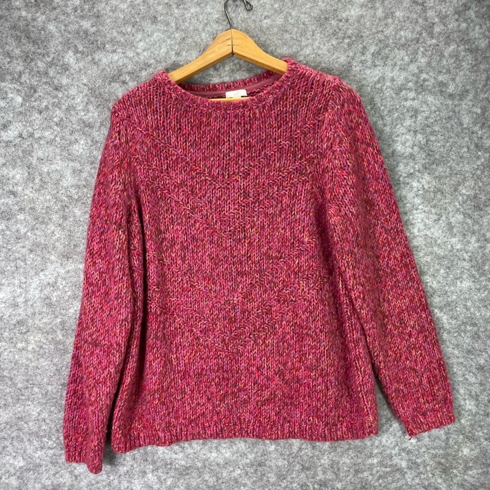 J Jill Sweater Womens Large Pink Chunky Knit Crew Neck Wool Pullover Geometric.